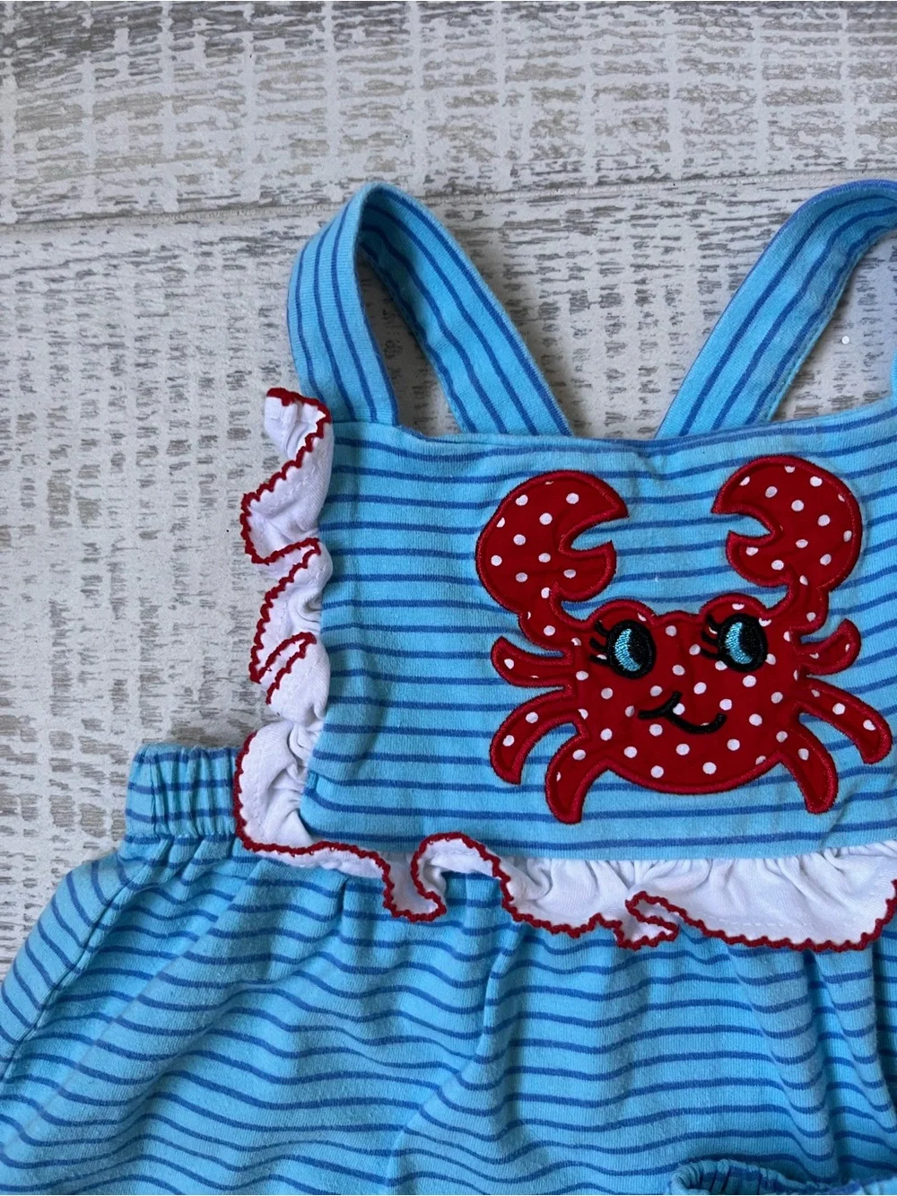Classic Whimsy Girls 4T Striped Crab Applique Baby Top & Bloomers Set
